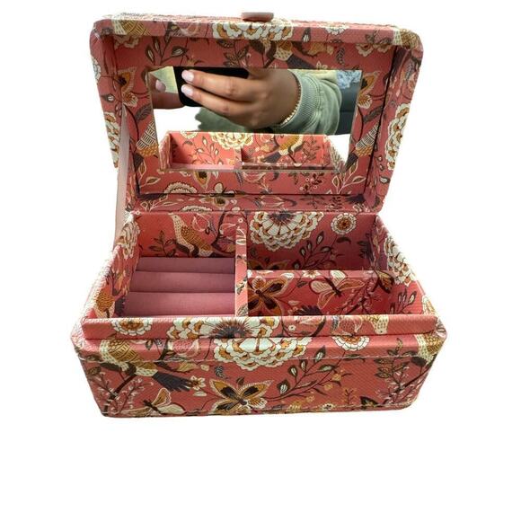 Pink Floral Jewelry Box with Mirror New in Box Giftable - Picture 1 of 5